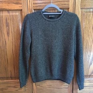 Black sweater with small grey stripes